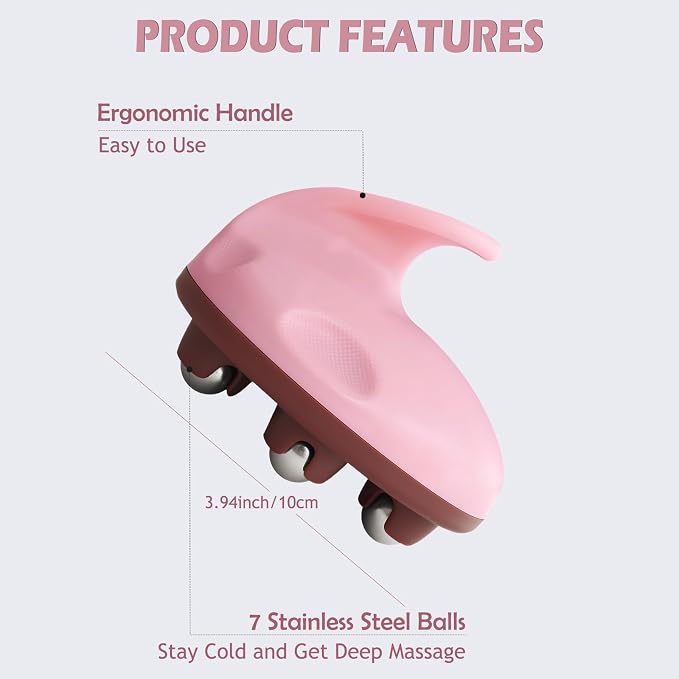 Lymphatic Massage Roller for Cellulite Remover Body Sculpting - Handheld Cellulite Massage Tool for Body Bloat Blood Circulation Lymphatic Drainage Pink