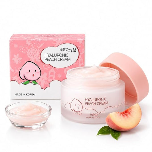 esfolio made in Korea Hyaluronic Peach Cream 2.82 Oz, Lightweight Daily Facial Moisturizer with Hyaluronic Acid and Peach Extract, Fast Absorbing Hydration Cream for Dry and Normal Skin