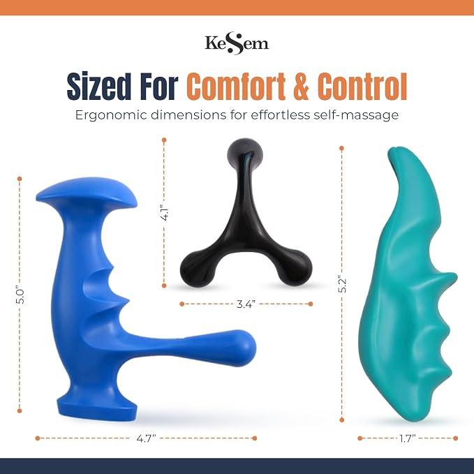 Manual Trigger Point Massage Tool Set, 3 Pack Deep Tissue Massage Tools With Thumb Saver & 3-Legged Massage Knobs, Handheld Pressure Point Massager For Neck, Back, Shoulders, Legs, Feet & Full Body
