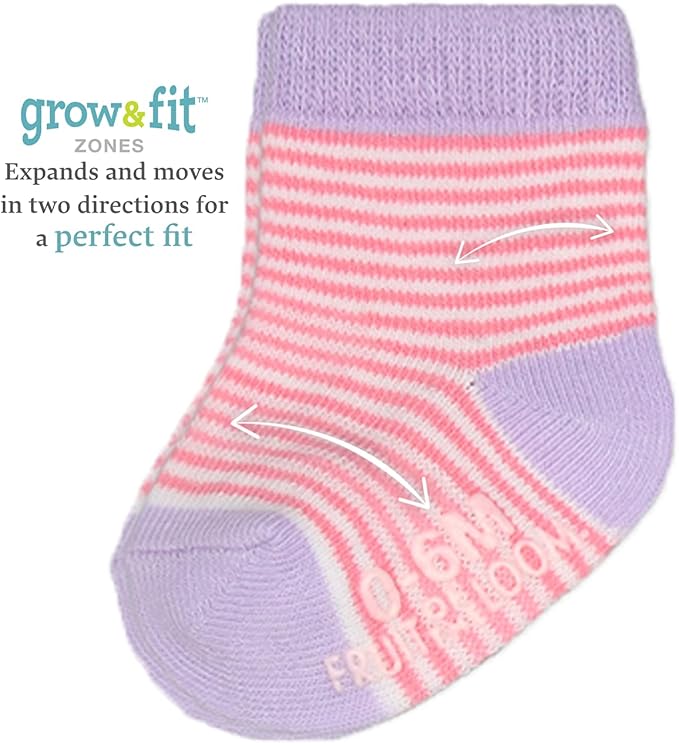 Fruit of the Loom Baby & Toddler Grow & Fit Flex Zones Cotton Stretch Socks - Unisex, Girls, Boys
