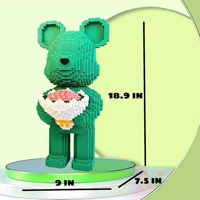 Bridal Bouquet Bear Building Block Set Violence Building Blocks, Green Bear Micro Blocks(3827PCS) Suitable for Adults