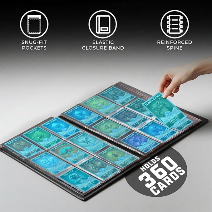 CardGuard Trading Card Binder Pro-Folio – 9 Pocket Binder - Side-Loading Album, Durable & Acid-Free Storage for Pokémon, YuGiOh, MTG, TCG, Game & Sports Cards, Black
