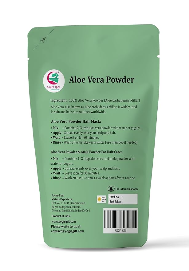 Aloe Vera Powder 8 oz | Moisturizing Face Mask Ingredient For Dry Skin | Hair Mask Ingredient for Hair Growth | Made from Pure & Cultivated Aloevera | by Yogi’s Gift®