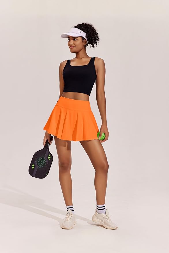 PINSPARK Womens Tennis Skirt 14" Pleated Athletic Golf Skorts with Pockets | High Waist, Tummy Control, Mini, Breathable, Lightweight, Soft, Built in Shorts, Pickleball, Casual