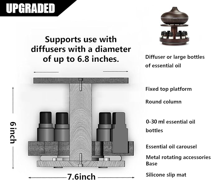 TJ.MOREE Bamboo Essential Oil Organizer 2-Tier Carousel Holder Black Walnut | Bamboo Material, Fits 5 ml to 30 ml Essential Oil Bottles, Suitable for Home and Office Spaces