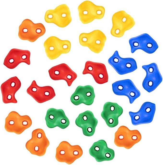 SEKKVY 25 Climbing Holds for Kids, Multi-Color Rock Wall Kit for Indoor Outdoor Play Set, With Mounting Hardware