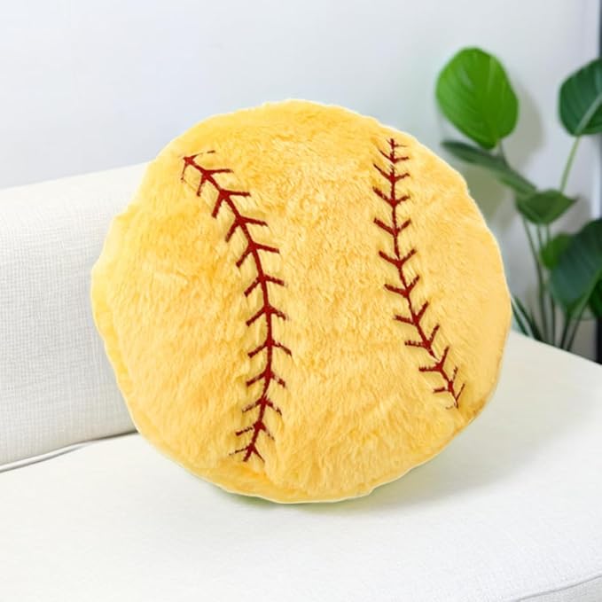 Baseball Sports Pillow Fluffy Soft Throw Pillow Toy ，14" Durable Sport Basketball Plush Toys,Plush Pillow Toys Gift for Kids Boy Girls Children Room Decoration(Yellow)