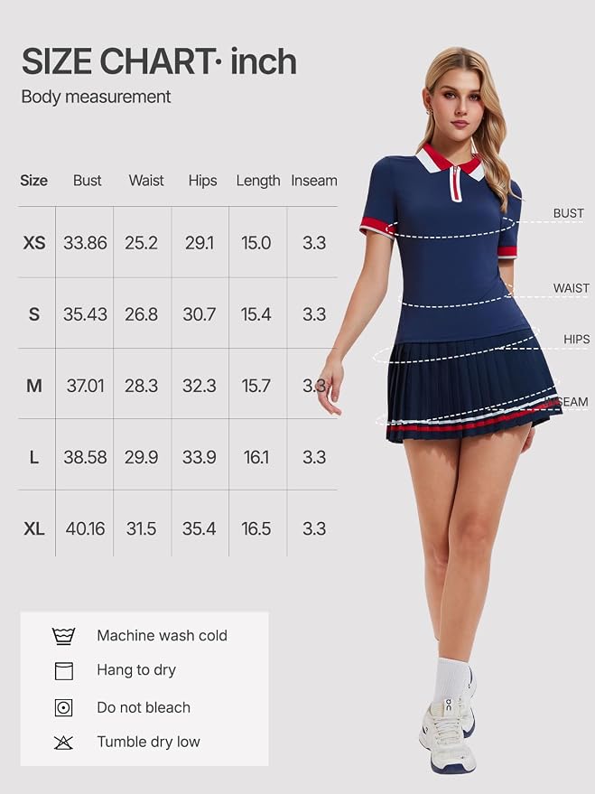 Women's 2-Piece Tennis Skirt Set, Polo V-Neck Top & High-Waisted Pleated Skirt, Athletic Outfit for Golf Pickleball