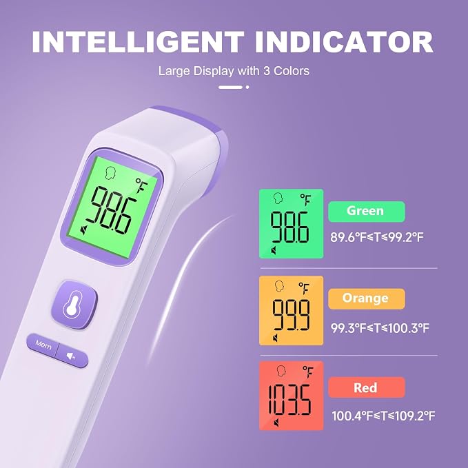 GoodBaby No-Touch Thermometer for Adults and Kids, Digital Health Thermometer with Fever Alarm, 1 Second Result, Accurate & Easy to use, Purple