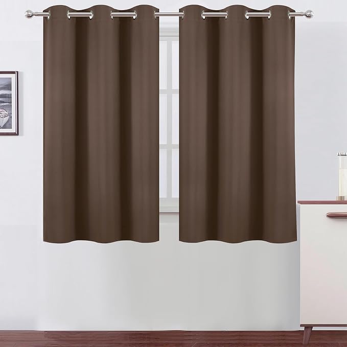 LEMOMO Chocolate Brown Blackout Curtains 34 x 54 Inch Length/Set of 2 Curtain Panels/Thermal Insulated Room Darkening Blackout Curtains for Bedroom