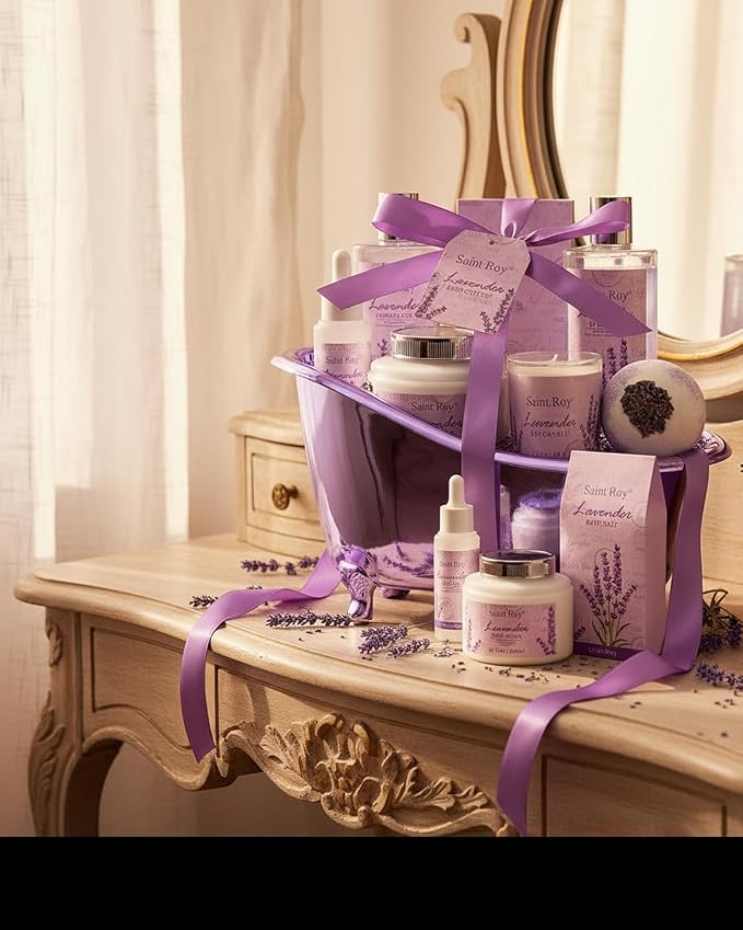 Spa Gift Basket Gifts for Women, Lavender Bath and Body Gift Basket Spa Kit | Bath Beauty Kit, Self-Care Relaxation Set, Home Spa Gift Basket, Birthday, Christmas, Bath Spa Kit Woman gift, Anniversary