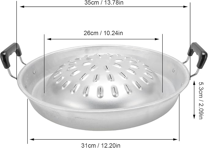 Thai Korean BBQ Grill Pan, Aluminum BBQ Grill Topper, 2 in 1 Non Stick Smoke Steak Grill Charcoal Pan Pork Hot Pot, Even Heating Barbecue Grill Plates, Camping BBQ Pan (35cm/13.78in Original Color)