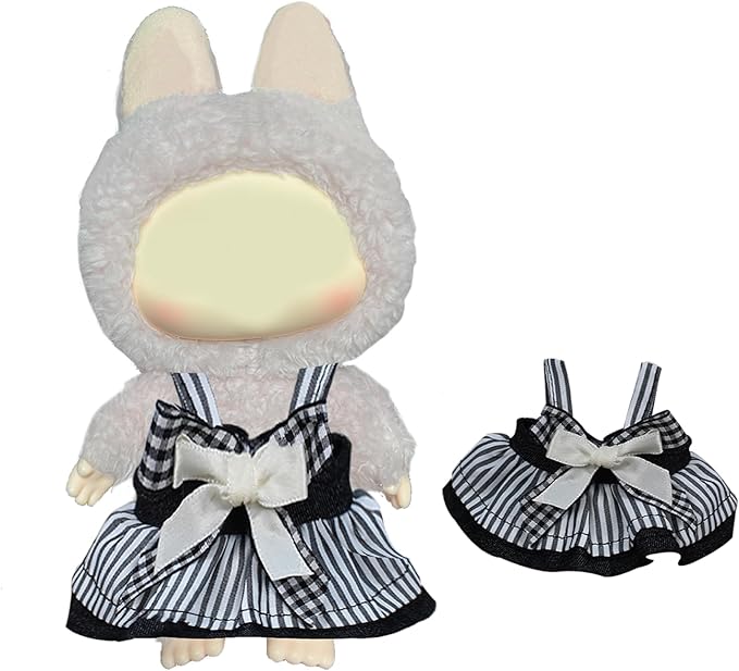 Doll Dress Set for 15-17cm Dolls, Cute Clothes for Dolls. Clothes Accessories for Doll Dress, Cute Miniature Clothes for Bag Charm, Photo Props, and Fashion Display. (Black Striped Dress)