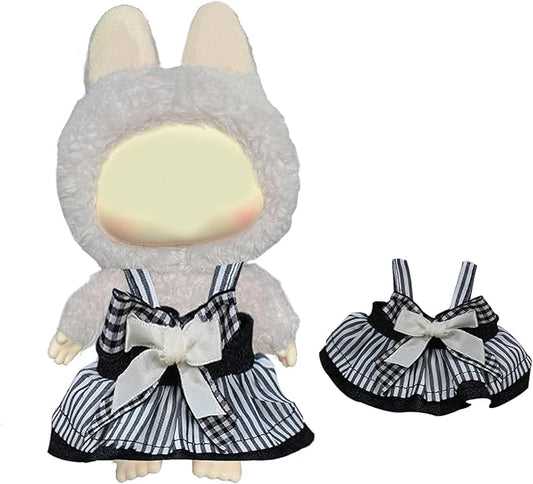 Doll Dress Set for 15-17cm Dolls, Cute Clothes for Dolls. Clothes Accessories for Doll Dress, Cute Miniature Clothes for Bag Charm, Photo Props, and Fashion Display. (Black Striped Dress)