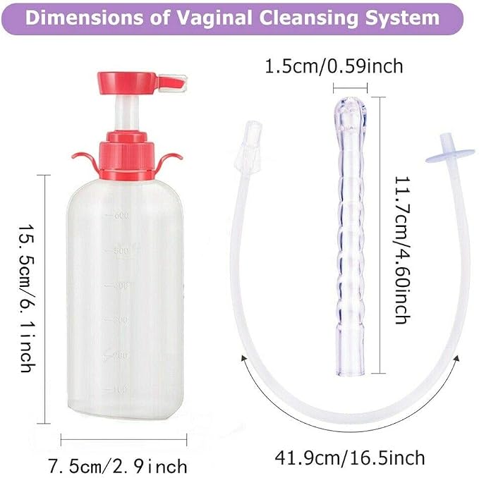 Vaginal Douche Cleansing System Female Syringe Cleaner Enema Reusable Rinse Portable Kit with 3 Nozzle 100% Safe Non-Toxic (600 ML)