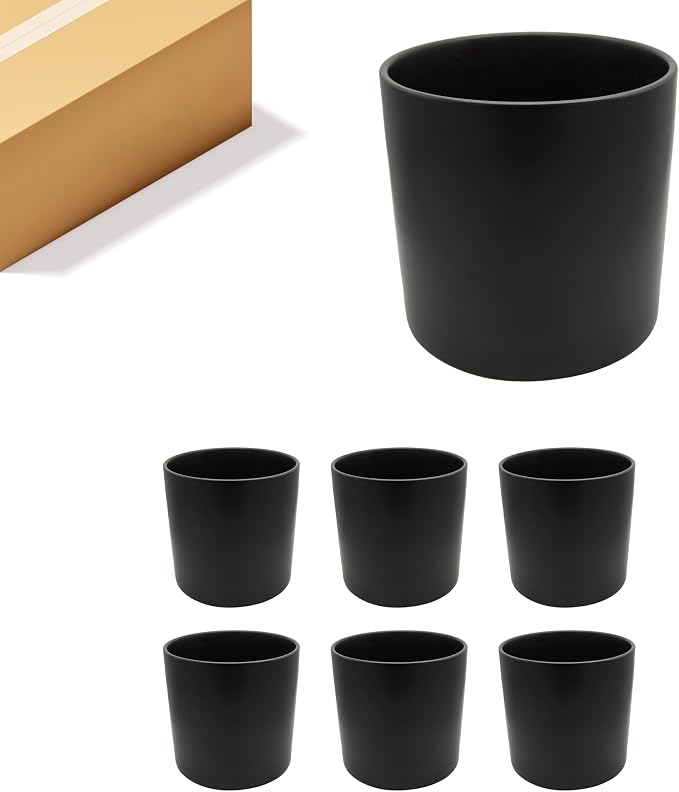WGVI Black Ceramic Cylinder Vase Width 7" Height 6.75", Flower Arrangements, Candle Holder, Terrarium Planter Pot, Storage Container Organizer, Pen Brush Holder, 6 Pieces