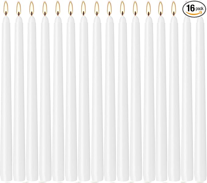 WPONSZU 16 Pack White Taper Candles, 7-8 Hours Burn Time, Unscented, Smokeless and Dripless, 4/5 x 10 Inch for Christmas,Household,Dinner,Wedding,Valentine's Day,Party and Home Décor Candlesticks