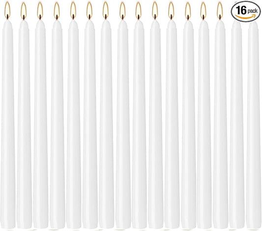 WPONSZU 16 Pack White Taper Candles, 7-8 Hours Burn Time, Unscented, Smokeless and Dripless, 4/5 x 10 Inch for Christmas,Household,Dinner,Wedding,Valentine's Day,Party and Home Décor Candlesticks