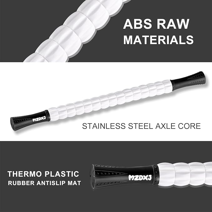 Muscle Roller Massage Roller Stick- Deep Tissue Fascia Blaster for Myofascial Pain Relief, Lymphatic Drainage & Body Sculpting, Handheld Physical Therapy & Recovery Tool (Black White-24 inch)