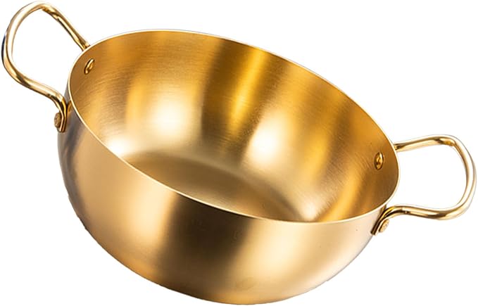 Korean Ramen Pot – Stainless Steel Double Handle Cooking Pot for Noodles, Soup, and Broth – Induction Compatible, Even Heat Distribution, Gold Finish