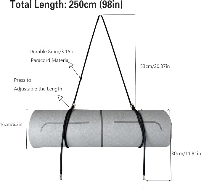 DAOSUN Yoga Mat Strap - 8MM Adjustable Paracord Carrier for Carrying Yoga Mats, Camping Pads & Blankets (Strap Only)