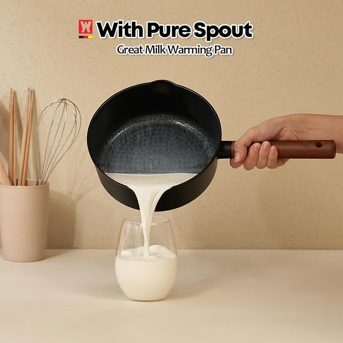WAGENSTEIGER Aluminum Saucepan with Titanium Coated Non-Stick Surface, 7-Layer Coating With Zelkova Wooden Handle, For Professional Chef & Home Cook, Made in Korea (14.76" L x 8.46" W x 3.15" H)