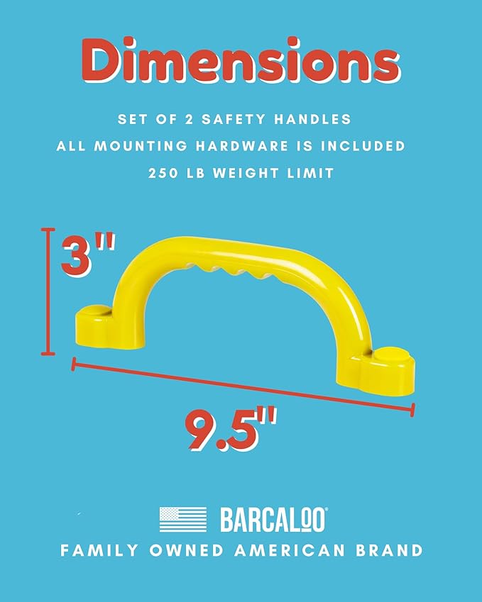 Playground Safety Handles - Outdoor Yellow Grab Handle Bars, Plastic Tree House or Playhouse Accessories, Backyard Playset Equipment Replacement Safety Parts for Monkey Bars, Jungle Gym, and More