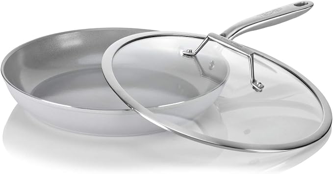 TECHEF - CeraTerra 12" Ceramic Nonstick Frying Pan Skillet with Glass Lid, (PTFE, PFAS, and PFOA Free), Dishwasher Oven Safe, Stainless Steel Handle, Induction-Ready, Made in Korea (12-in with Lid)