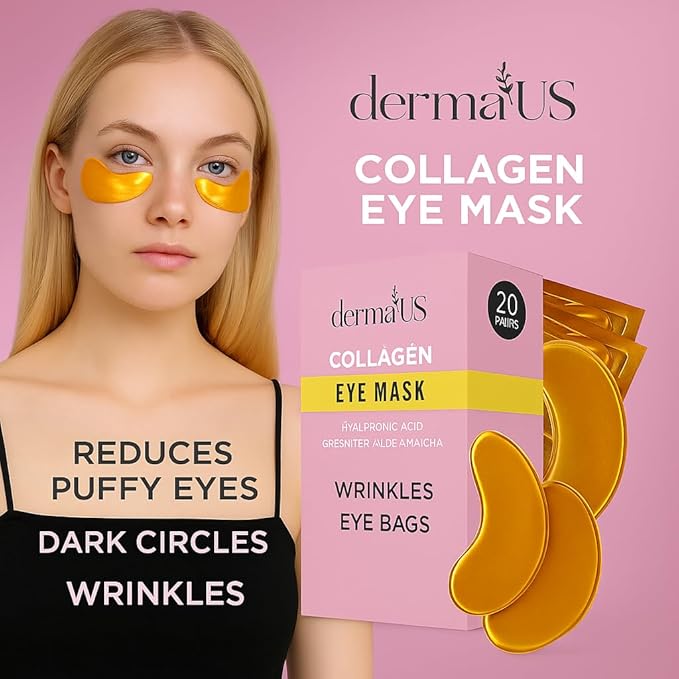 Under Eye Patches – 20 Pairs Collagen Gold Eye Mask with Hyaluronic Acid, Green Tea, Aloe & Matcha – Puffy Eyes, Dark Circles, Wrinkles & Bags Treatment – For All Skin Types