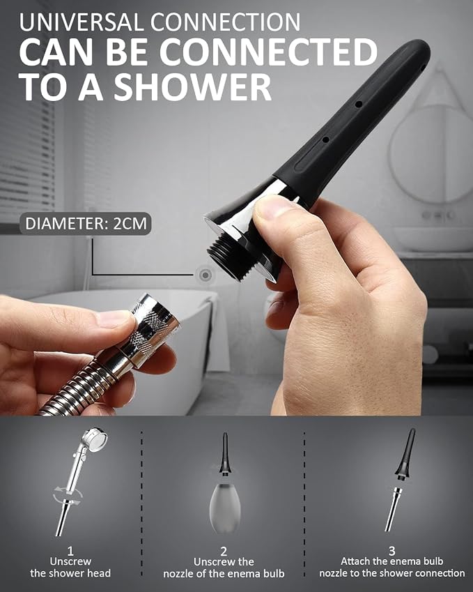 Douche for Men, Douche with 7 Water Outlets & Anti-Backflow Valve, Portable Shower Douche Rinse Kit Cleaning Device(Black)