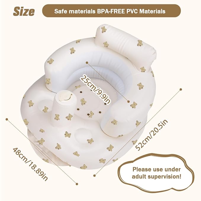 AirSwim Inflatable Baby Seat, Inflatable Baby Chair for Babies 3 Months and Up Summer Baby Inflatable Seat for Sitting Up, Blow Up Baby Floor Seat with Built in Air Pump, Bear