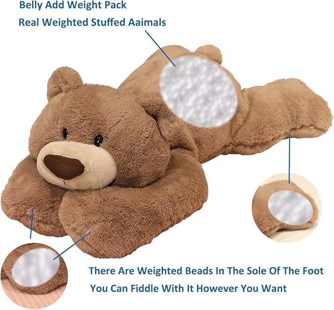 Weighted Stuffed Animals, 3.3 lbs Weighted Bear Stuffed Animal Toy Brown Bear Plush Throw Pillow Gifts for Boys Girls, 19.6 inch