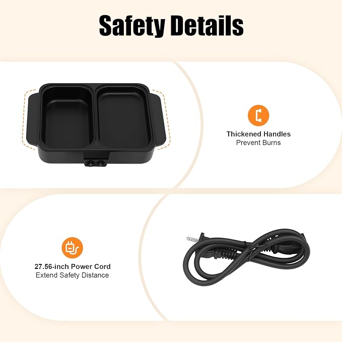 Electric Hot Pot with Grill 2 in 1 Korean BBQ Grill Indoor Cooking Electric Shabu Shabu Pot Indoor Smokeless Grill, Non-stick & Independent Dual Temperature Control (Black)