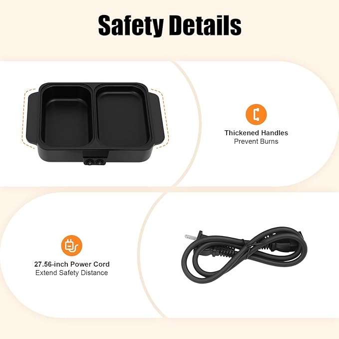 Raclette 2-In-1 Electric Hot Pot With Grill, Black | Portable, Safe Reversible Non-Stick Pan, For Boiling & Frying, Korean BBQ