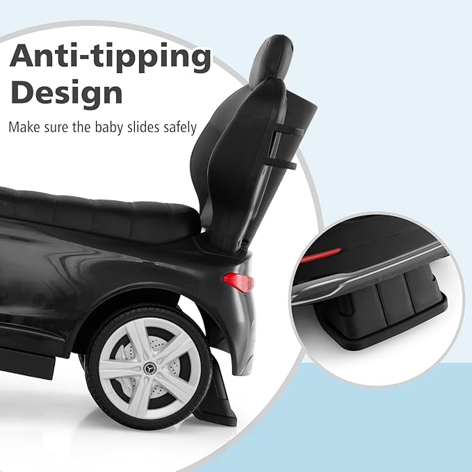 Licensed Mercedes Benz Push Car for Toddlers by INFANS, 3 in 1 Sliding Walking Car with Push Handle, Horn, Music, Underneath Storage, Foot-to-Floor Ride on Toys for Boys Girls, Black