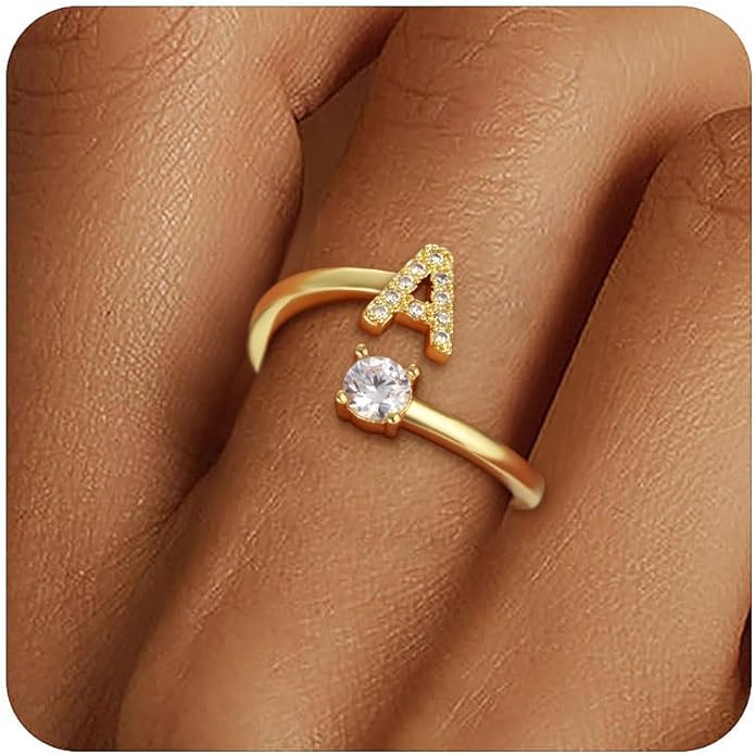 Eaciy Valentines Day Gifts for Kids Teen Girls - Initial Rings, Dainty 14K Gold Plated Adjustable Letter Rings Teen Girls Gift Trendy Stuff Non Tarnish Ring Birthday Valentines Day Gifts Jewelry