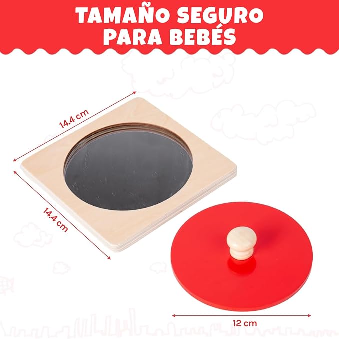 Montessori Baby Toys Play Kit - Montessori Mirror, Peekaboo, Knob Puzzle, Medium Spinning Drum - For 6-12 Months Toddlers