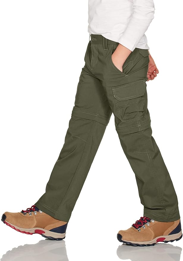 CQR Kids Youth Hiking Cargo Pants, UPF 50+ Quick Dry Convertible Zip Off Pants, Outdoor Camping Pants
