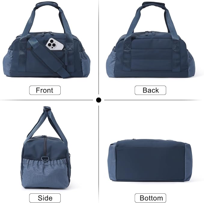 Bucosd Small Gym Bag for Women, Mini Crossbody Gym Duffle Bag with Wet Compartment, Carry on Gym Tote Bag for Workout Dance Sport Travel (Medium-Blue)