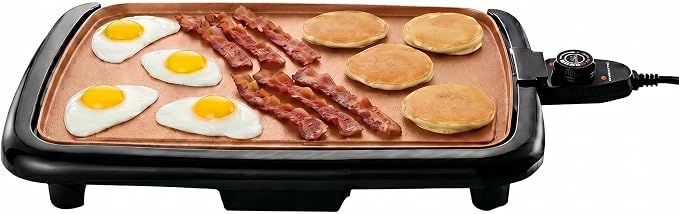 OVENTE Electric Griddle with 16 x 10 Inch Non-Stick Plate, Copper GD1610CO | Removable and Adjustable Temperature Control, Indoor Grill perfect for Instant Breakfast, Pancakes, Eggs or Burgers