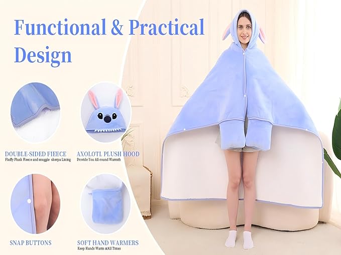 Unisex hooded blanket casual home clothes thick and warm lamb cape flannel shawl women's bathrobe blanket