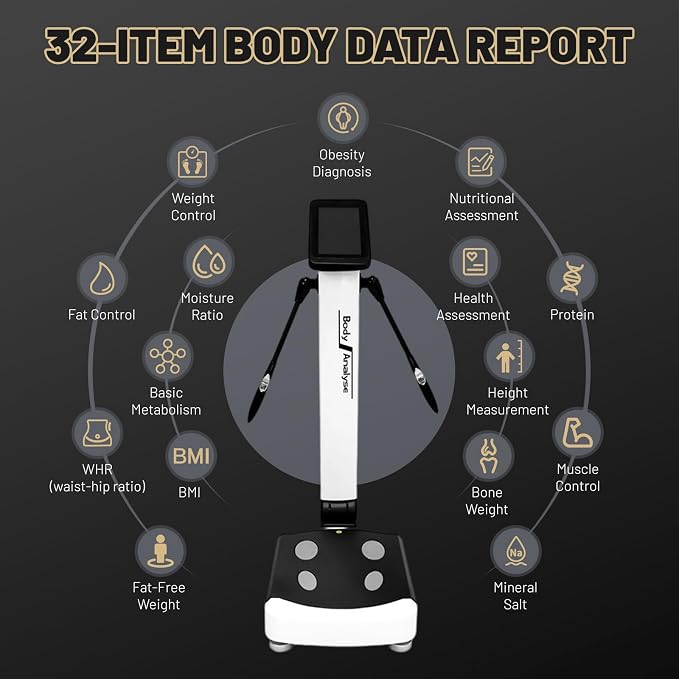 Body Fat Analyzer, 32 Body Composition Metrics, 10.1-inch HD Touch Screen Body Composition Scale, Dual Hand & Foot Electrode Body Fat Measurement Device, Inch/Pound US Units for Home Gym Beauty Salon | Dual Hand & Foot Electrode Body Fat Measurement De...