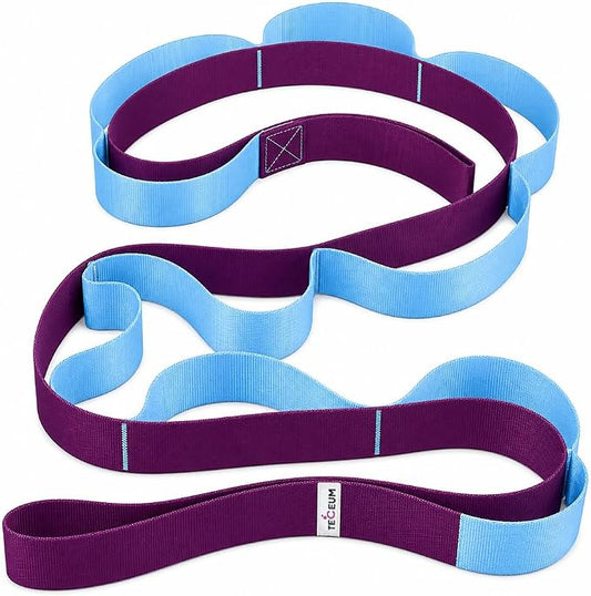 TECEUM Stretching Strap with 10 Loops for Physical Therapy & Rehab | Non-Elastic Yoga Stretch Band for Hamstring, Leg, Hip & Knee Rehab, Pilates, Flexibility & Mobility Exercises for Men & Women
