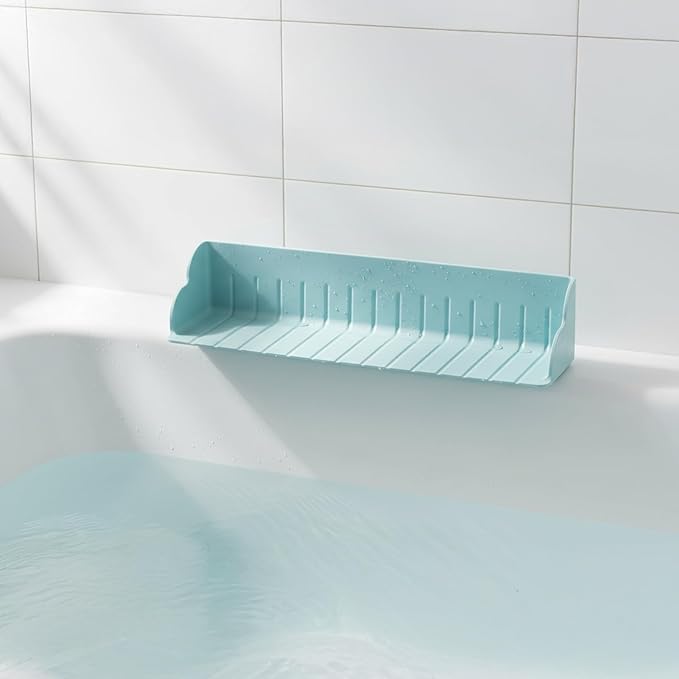 FOCHIER F Bathtub Splash Guard with Strong Suction Cups,1.3-FT Tub Splash Guard for Storage Toys,No Mess for Bath Time,Soft Silicone Tub Splash Guards, 1Pack,Blue