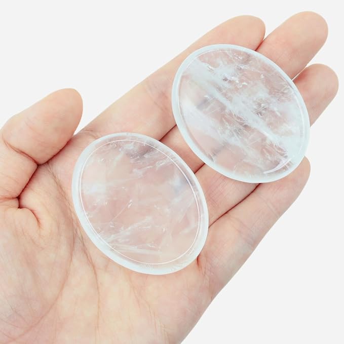 Thumb Worry Stone Clear Quartz Crystals Oval Tiny Fidget Healing Crystal Natural Meditation Accessories Stress Relief Gifts Reiki Palm Small Trinkets Pocket Anxiety Relief Items for Women Men