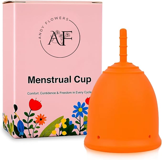 Reusable Menstrual Cup, Medical Grade Silicone Period Cup for Women & Beginners, Eco-Friendly Feminine Hygiene, Leak-Free Comfort for Up to 12 Hours (Small & Large) (Orange, Large)