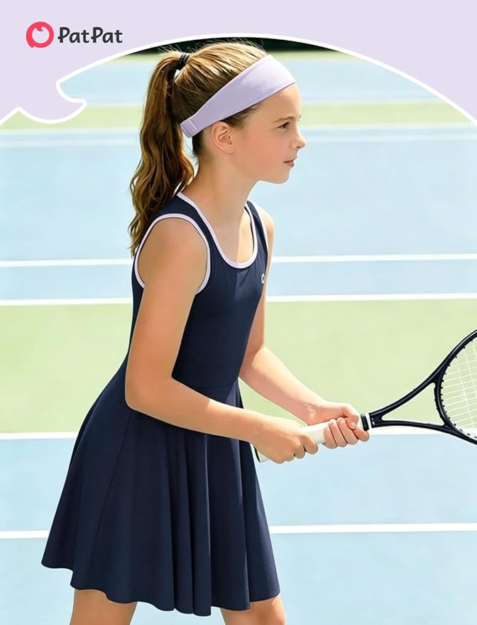 PATPAT Girls Athletic Dress Tennis Summer Outfit with Headband & Shorts | Quick-Dry RapidAir-C Fabric, Lightweight Breathable Golf Dress, Sweat-Wicking 2 Piece sets, Two Hidden Pockets