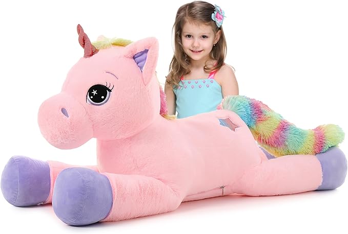 Tezituor 43in Giant Unicorn Plush Toys,Big Pink Unicorn Stuffed Animals,Lovely Unicorn Birthday Decorations for Children,Great Unicorns Gifts for Girls for Birthday Party, Christmas, Valentine’s Day