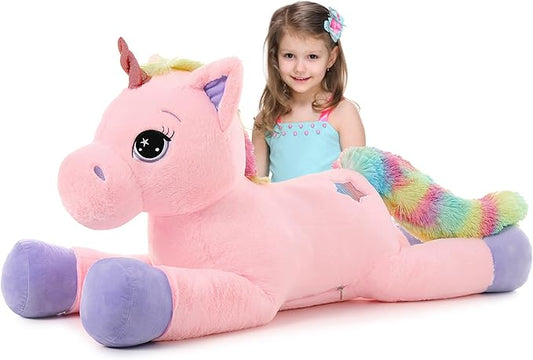 Tezituor 43in Giant Unicorn Plush Toys,Big Pink Unicorn Stuffed Animals,Lovely Unicorn Birthday Decorations for Children,Great Unicorns Gifts for Girls for Birthday Party, Christmas, Valentine’s Day