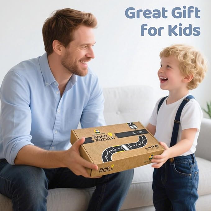 Jovi-mindly ＆Notchies 39 Pieces Cardboard Road Puzzle Car Track Flexible Race Track for Kids Car Truck/Kids Travel Toys/Stem Toys Activities for Ages 3+ Boy and Girl